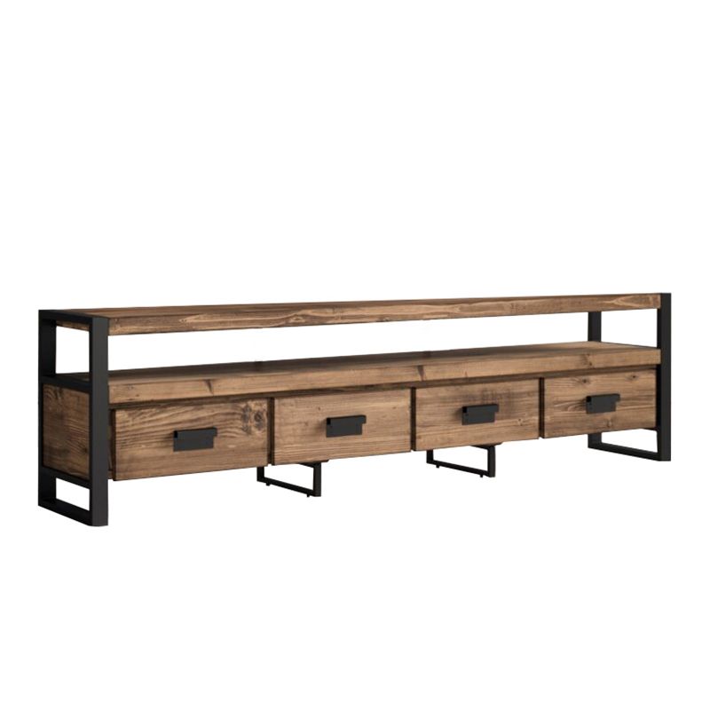 Brown Media Console mit Regalen Industriekiefern Holz Top -TV -Medienstand