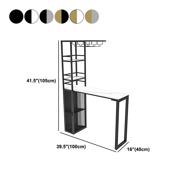 Stone Bar Dining Table Glam Rectangle Bar Table with Double Pedestal for Porch Balcony