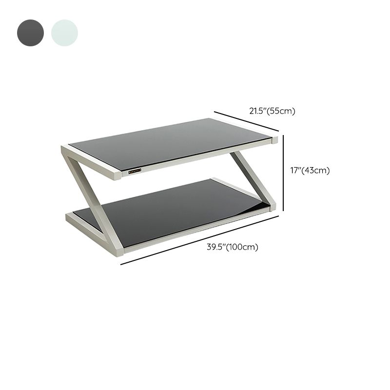 Rectangle Glass Top Coffee Table Stainless Steel Frame with Storage