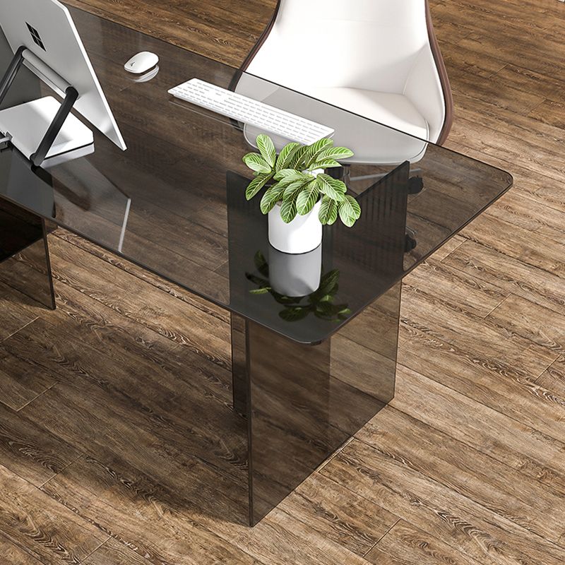 Glass Contemporary Rectangular Dining Table Clear Glass Table with Double Pedestal Clearhalo 'Dining Tables & Seating' 'Dining Tables' 'dining_table' 'furn' 'furn_dining_table' 'Furniture' 'furniture_dining_table' 'Kitchen & Dining Furniture' 'kitchen' 'kitchen_dining_table' 1200x1200_4af72657-a60c-4662-b86e-cf5ce9c03b9f