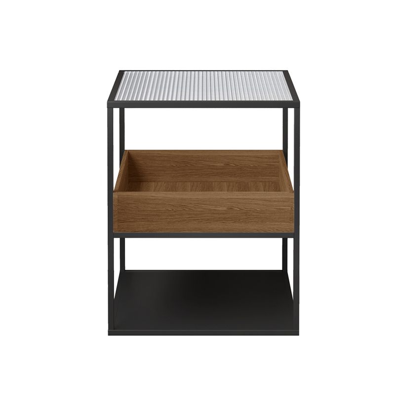 Square Glass Frame Side Table with Storage Shelves - 16.93" W