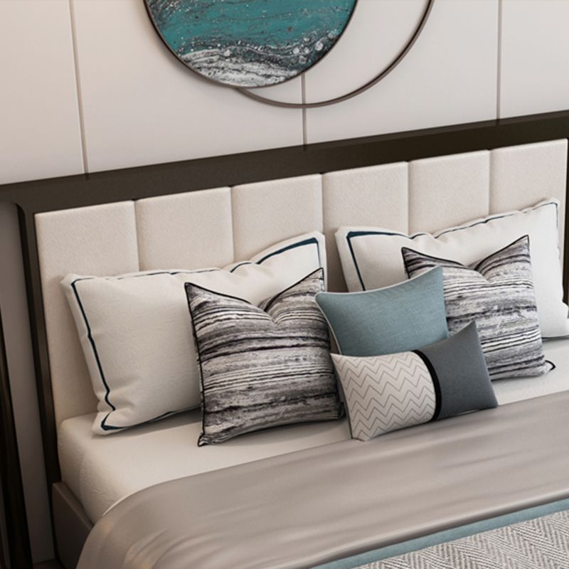 Mid-Century Modern Standard Bed Ash Upholstered Headboard Panel Bed