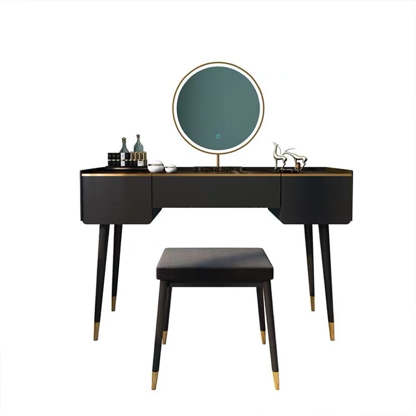 Glam houten framekrandtafel leisteen top ijdelheid met laden