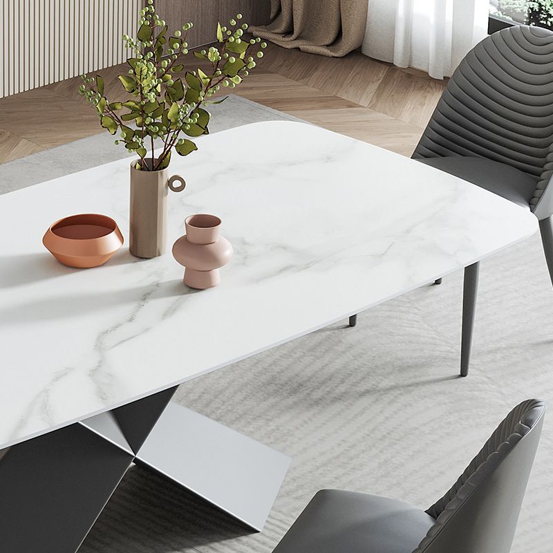 Contemporary Sintered Stone Dining Table Set of 5/7 with Rectangle Table Dining Set with Metal Base Clearhalo 'Dining Room Sets' 'Dining Tables & Seating' 'dining_room_set' 'furn' 'furn_dining_room_set' 'Furniture' 'furniture_dining_room_set' 'Kitchen & Dining Furniture' 'kitchen&dining_furn' 'kitchen' 1200x1200_4b03b563-b521-404d-bd79-3c73239375ab