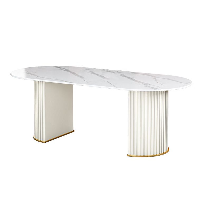Oval Sintered Stone Dining Table Traditional Luxury Double Pedestal Table Clearhalo 'Dining Tables & Seating' 'Dining Tables' 'dining_table' 'furn' 'furn_dining_table' 'Furniture' 'furniture_dining_table' 'Kitchen & Dining Furniture' 'kitchen' 'kitchen_dining_table' 1200x1200_4b060765-2575-42f1-892a-ce5c5fdd3f97