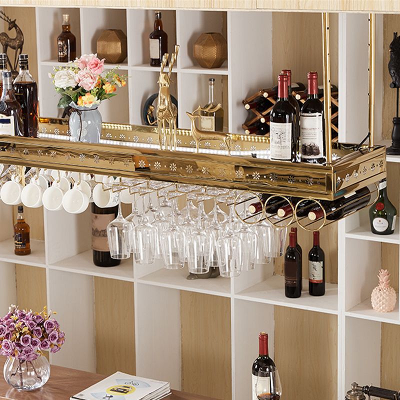 Luxury Style Metal Single Hanging Wine Holder Rack with Shelf