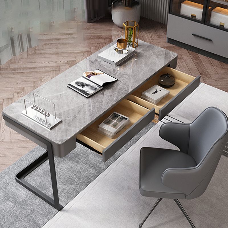 Scrivania per ufficio in acciaio Home Office 29.5 "H moderno scrittura di scrittura grigia con cassetti