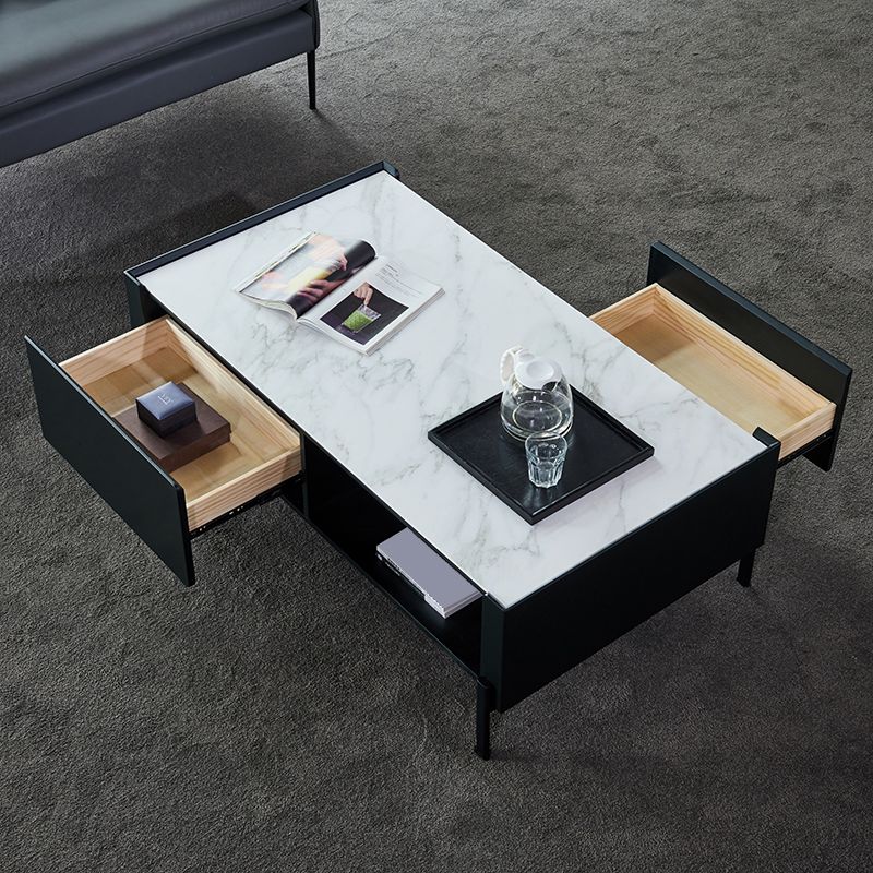 4 gambe caffè o tavolo da tavolo da end con cassetti di stoccaggio rettangolo