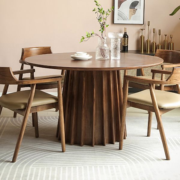 Grenen massief houten sokkeltafel Bruine ronde eetkamer keukentafel