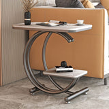 Modern Rectangle Slate Top End Table 23.6" Tall Iron C Side Table with Shelf