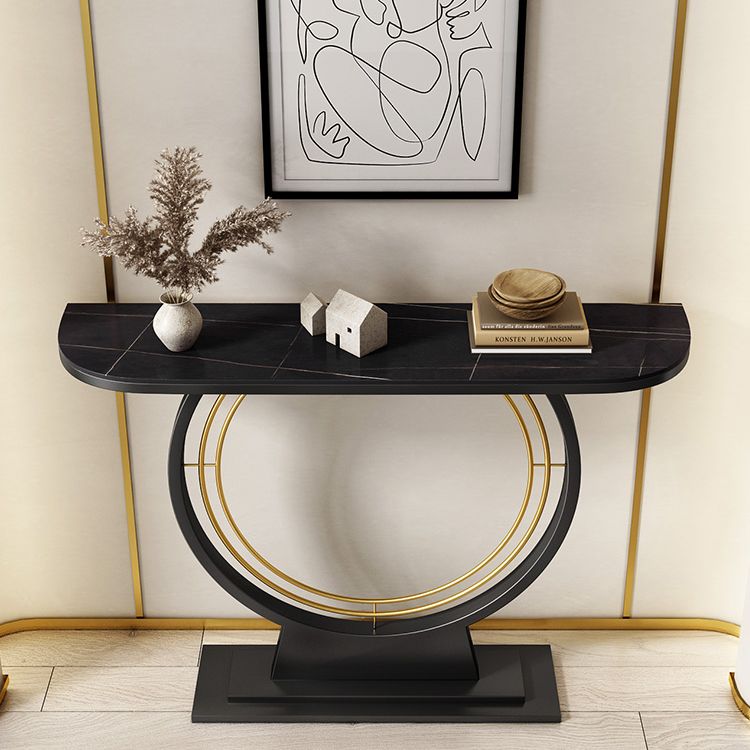 Mesa de acento de la consola de media luna Tabla de acabado antiguo Mesa de sofá en piedra