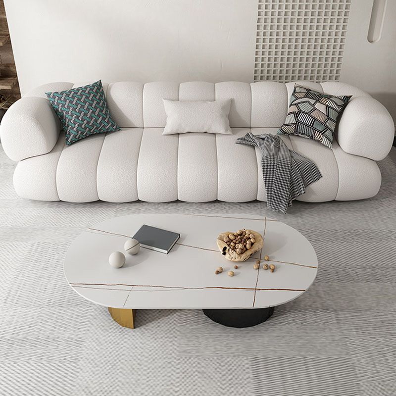 Scandinavian Fabric Sofa Biscuit Back Tuxedo Arm Sofa in White