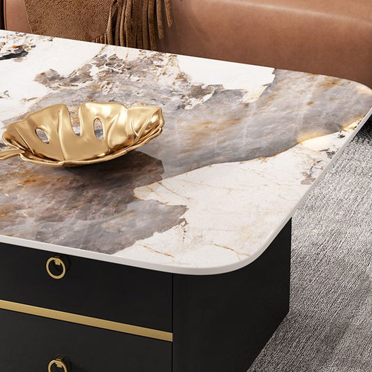 Modern Rectangular Slate Sled Coffee Table with Storage White Cocktail Table