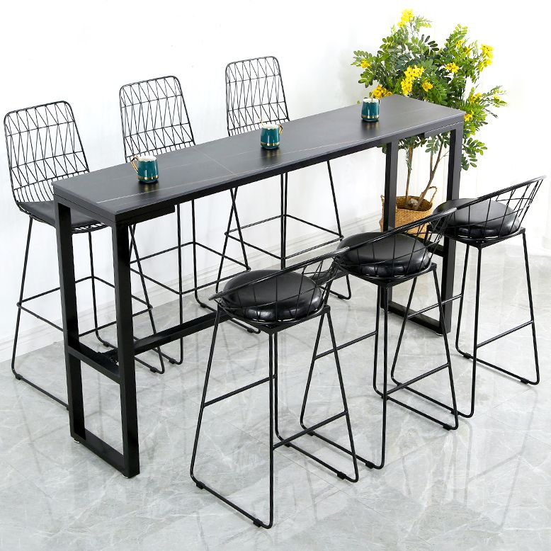 Industrial 41.3"H Bar Table Faux Marble Rectangle Top Bistro Table with Footrest Clearhalo 'Bar Furniture' 'Bar Tables' 'bar_tables' 'furn' 'furn_bar_tables' 'Furniture' 'furniture_bar_tables' 'Kitchen & Dining Furniture' 1200x1200_4b20f7b1-73b9-4ce6-9f12-a1ae63cf1a16