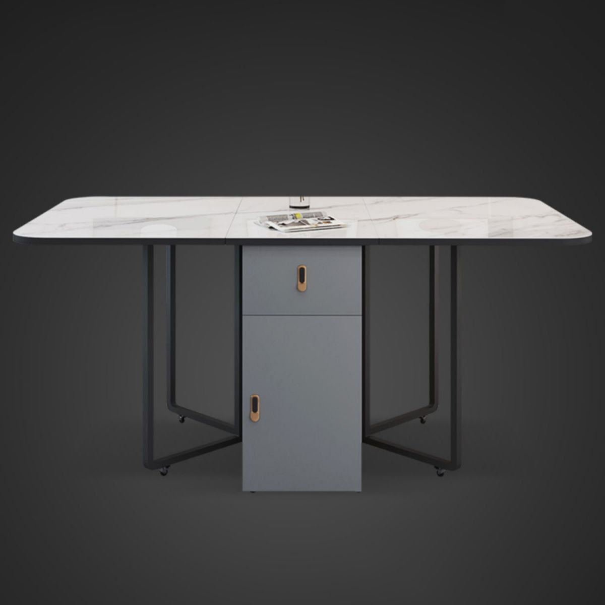 Modern Style Rectangle Dining Table Sintered Stone Drop-Leaf Dining Table with Black Frame Clearhalo ' dining_table' 'Dining Tables & Seating' 'Dining Tables' 'furn' 'furn_dining_table' 'Furniture' 'furniture_dining_table' 'Kitchen & Dining Furniture' 'kitchen&dining_furn' 'kitchen' 'kitchen_dining_table' 1200x1200_4b262b98-a2be-4bcf-9a84-62638415c1df