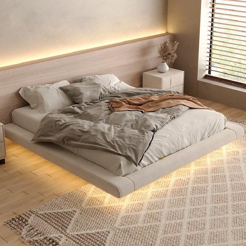 Light Beige Platform Bed Frame Wood and Upholstered Platform Bed with Metal Legs Clearhalo 'Bedroom Furniture' 'Beds' 'furn' 'furn_beds' 'Furniture' 1200x1200_4b29d471-9598-4fd9-8915-2e5c70cee65c