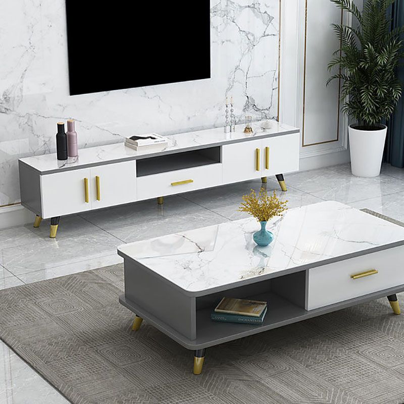 Open Storage 18" H TV Stand , Faux Wood TV Stand Console in Grey / White Clearhalo 'furn' 'furn_tv_stands_entertainment_centers' 'Furniture' 'Living Room Furniture' 'TV Stands & Entertainment Centers' 'TV Stands & Media Storage Furniture' 'tv_stands_entertainment_centers' 1200x1200_4b343a23-f7f3-40d1-998f-20f6960ed96d
