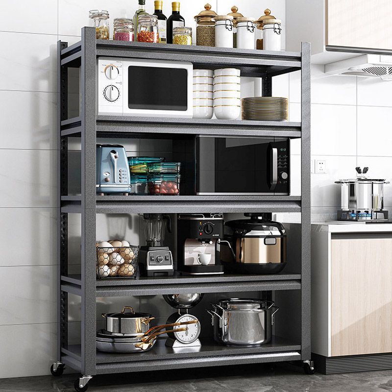 ローリングオープンシェルフキッチントロリーメタルプレップテーブルブラック