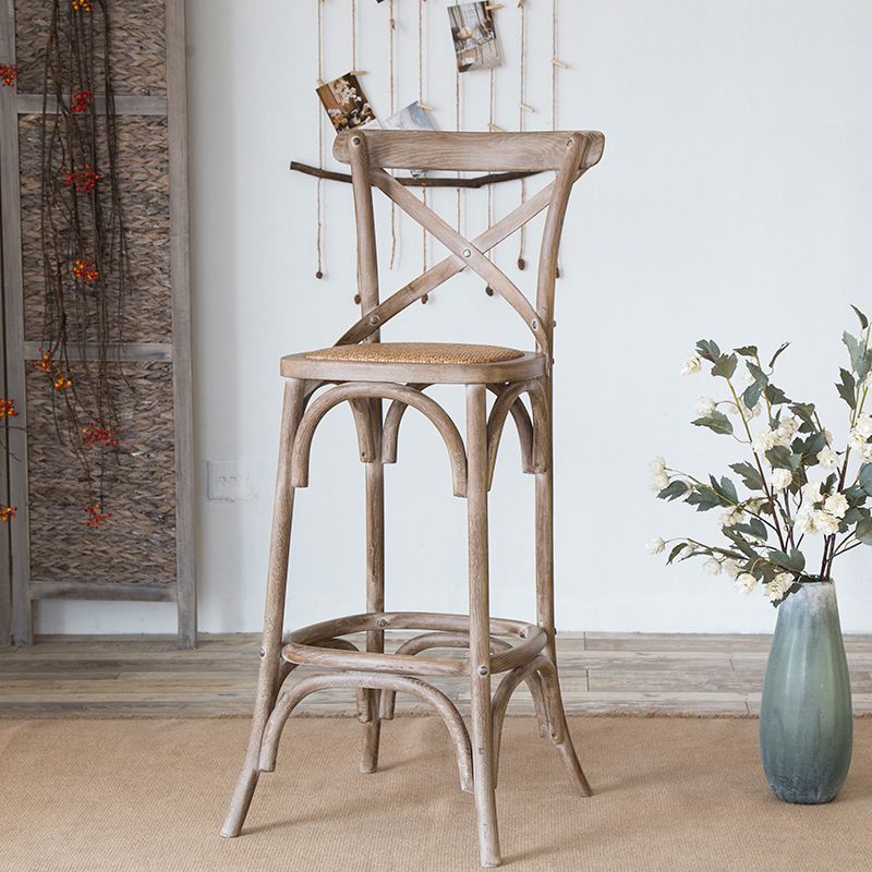 Oak Solid Wood and Rattan Bar Stool Modern Armless Indoor Bar Stool Clearhalo 'Bar Furniture' 'Bar Stools' 'bar_stools' 'furn' 'furn_bar_stools' 'Furniture' 'Kitchen & Dining Furniture' 1200x1200_4b364dc1-f5d5-49a0-bff1-d29cf054c54a
