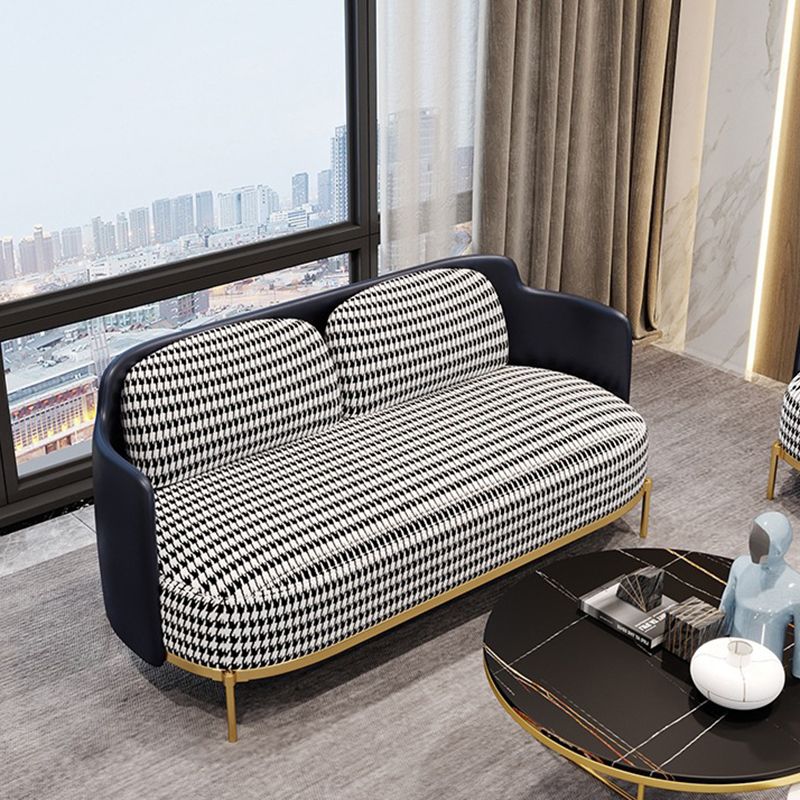 Zeitgenössisches Kunstleder und Leinensofa abgenähter Arm Standard -Sofa