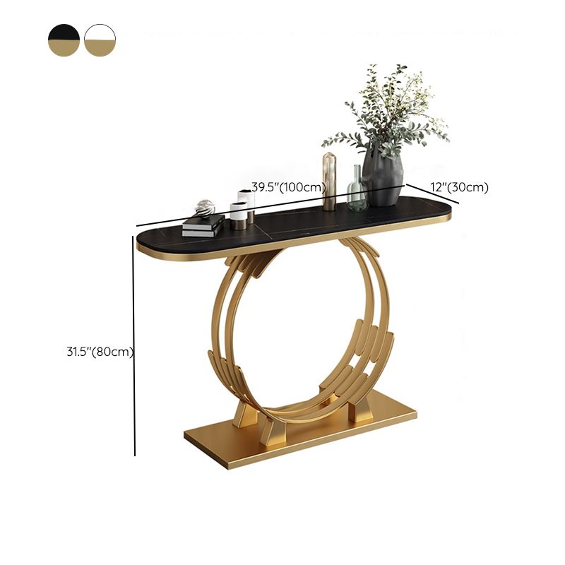 Tavolo da console in marmo alto 31,5 pollici glam di accento ovale con scaffale