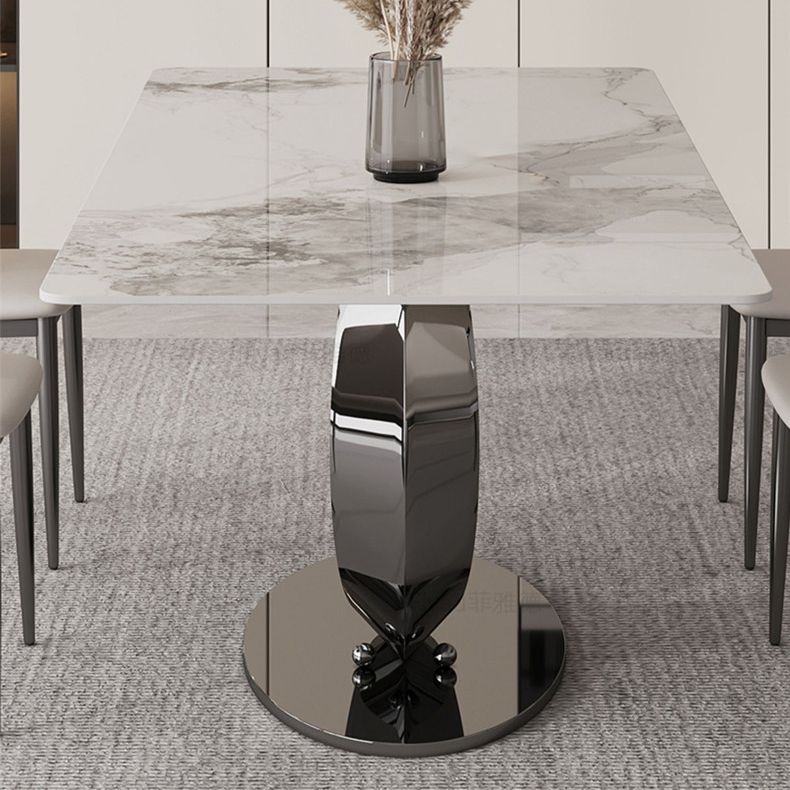 Contemporary Pedestal Dining Table Rectangle Sintered Stone Top Table for Home