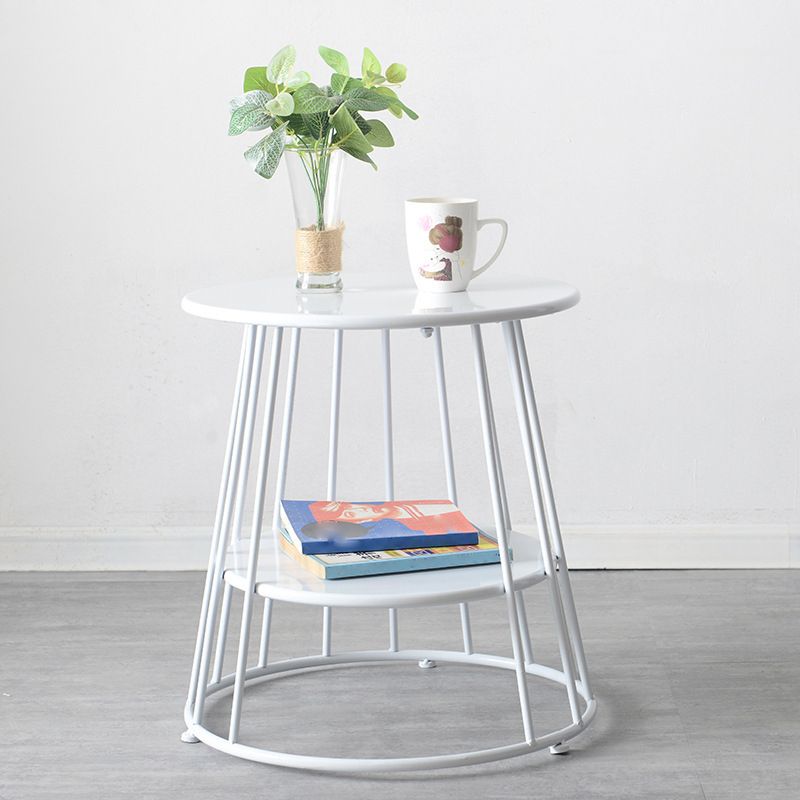 中世のモダンメタルテーブルラウンドトップフレームベースサイドテーブル付き棚