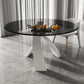 Modern Round Dining Table Glass Tabletop with Metal Pedestal Base
