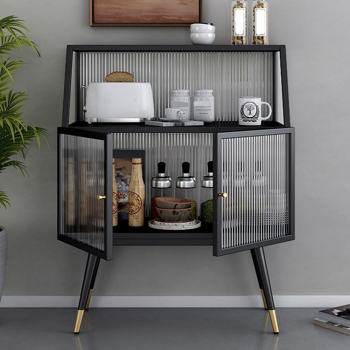 Matte Finish Glam Dining Server Kitchen Sideboard with Glass Doors Clearhalo 'buffet_sideboard' 'Buffets & Sideboards' 'furn' 'furn_buffet_sideboard' 'Furniture' 'Kitchen & Dining Furniture' 1200x1200_4b4709d7-c413-4f96-83bc-120fe78b58ce