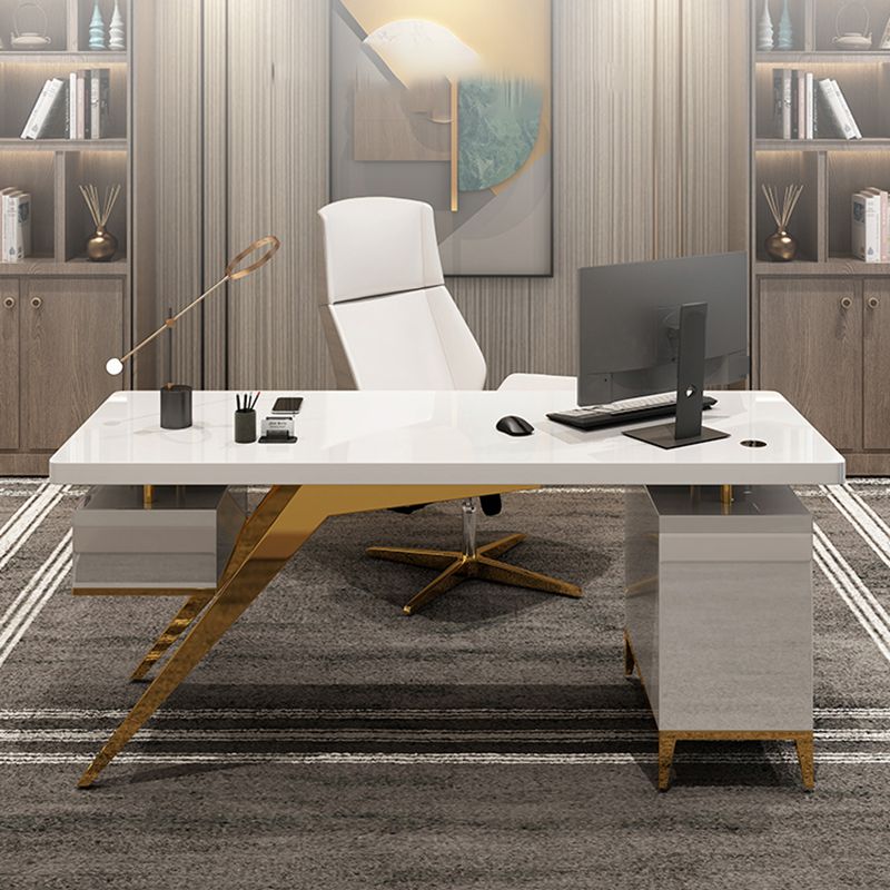 Escritorio de oficina artificial y acero Descrito de escritura de pedestal con archivador