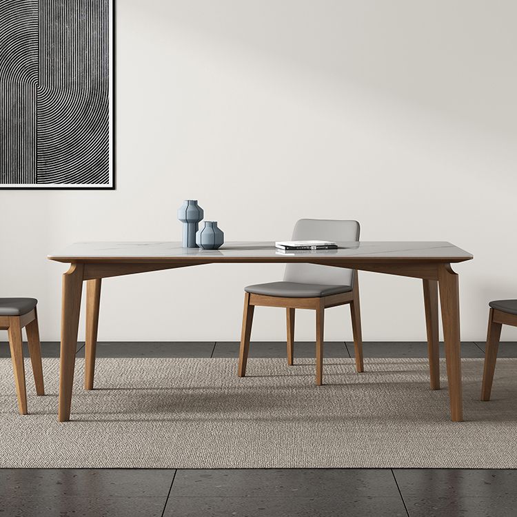 Mid-Century Modern Rectangle Dining Table White Sintered Stone Table with 4 Ash Solid Wood Legs Clearhalo ' dining_table' 'Dining Tables & Seating' 'Dining Tables' 'furn' 'furn_dining_table' 'Furniture' 'furniture_dining_table' 'Kitchen & Dining Furniture' 'kitchen&dining_furn' 'kitchen' 'kitchen_dining_table' 1200x1200_4b4d1e0d-7a91-4389-914b-4a261218b5cf