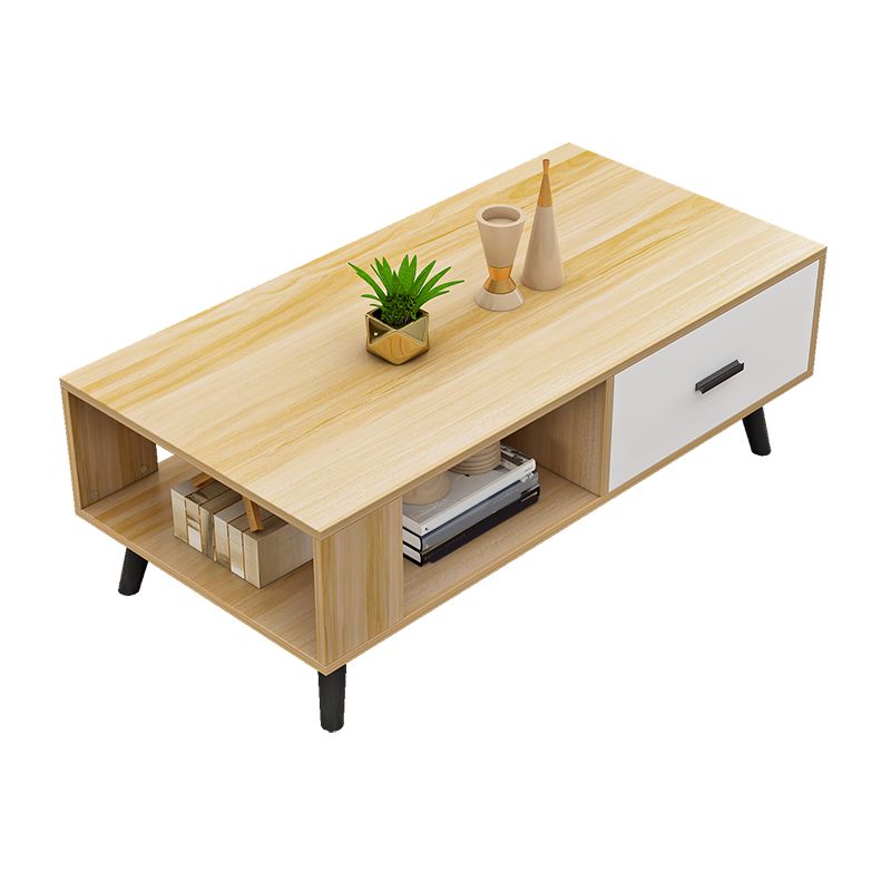 1 table basse à 4 pieds incluse, table de cocktail moderne en bois avec tiroir