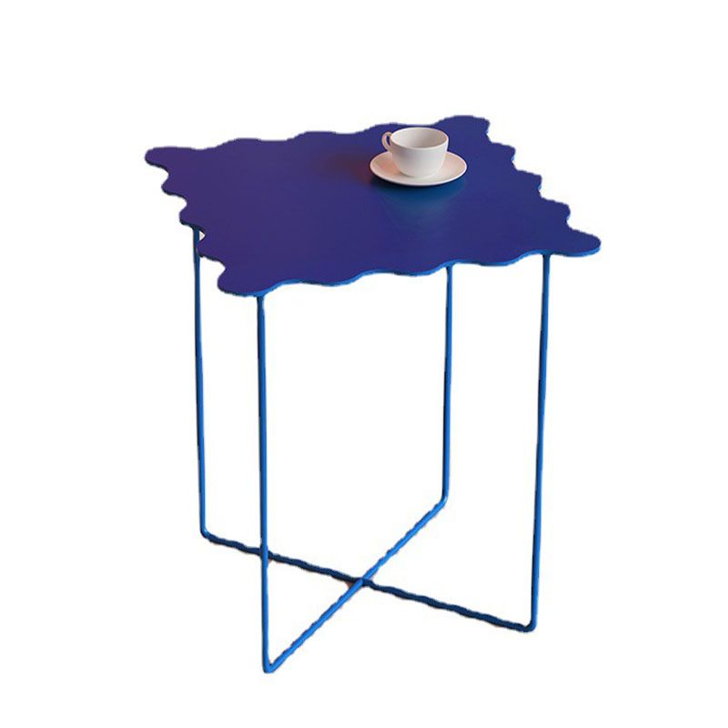 19.68 "背の高いクロス脚エンドテーブルメタリックブルーのアクセントサイドテーブル