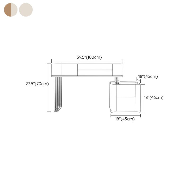Tavolo da vanità in vetro minimalismo con specchio e sgabelli 5 cassetti beige tavolo da toeletta