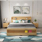 Storage Solid Wood Panel Bed Rubberwood Standard Bed with Headboard