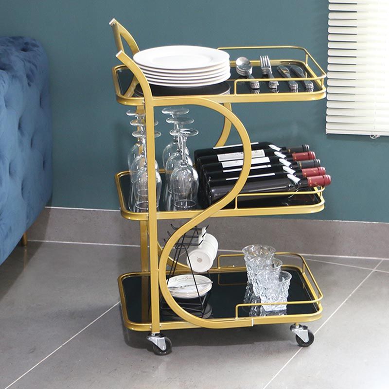 Contemporary Glass Prep Table Rolling Prep Table for Dining Room Clearhalo 'furn' 'furn_kitchen_islands_carts' 'Furniture' 'Kitchen & Dining Furniture' 'Kitchen Islands & Carts' 'kitchen_islands_carts' 1200x1200_4b533da6-e49d-440c-9e6d-7ba70f23872f