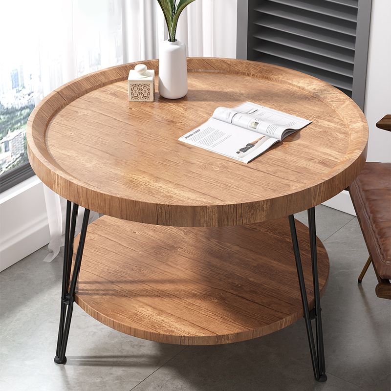 Open Shelf Tray Top Coffee Table Wood Round Coffee Table Minimalist