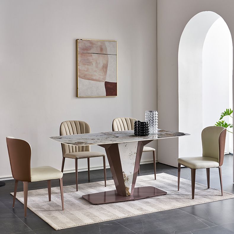 Glossy White Dining Table Set 1/4/5 Pieces Metal Base Table with Leather Chairs Clearhalo 'Dining Room Sets' 'Dining Tables & Seating' 'dining_room_set' 'furn' 'furn_dining_room_set' 'Furniture' 'Kitchen & Dining Furniture' 1200x1200_4b5f032a-9098-41d5-a6d1-3475bf31d044