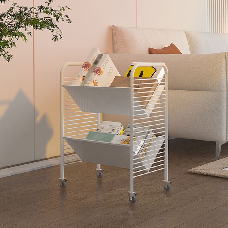 Industrial Geometric Bookcase Metal Open Back Bookcase with Wheels,21.7" H x 11.4" W Clearhalo 'Bookcases' 'furn' 'furn_bookcases' 'Furniture' 'furniture_bookcases' 'kitchen' 'kitchen_bookcases' 'Living Room Furniture' 'Office Furniture' 1200x1200_4b624b00-c9cc-4754-b677-7df69a06089a