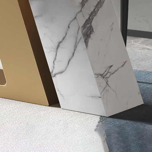 Gold Metal Base Rectangle Table Modern Black and White Sintered Stone Top Dining Table