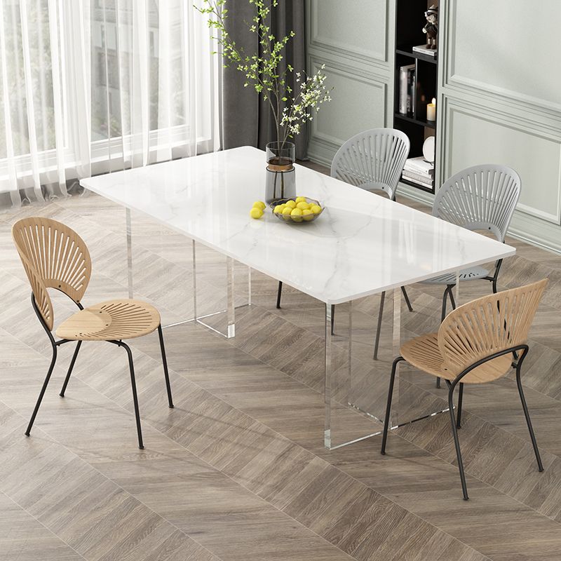 Modern Stone Top Dining Table Rectangle Acrylic Base Counter Dining Table Clearhalo 'Dining Tables & Seating' 'Dining Tables' 'dining_table' 'furn' 'furn_dining_table' 'Furniture' 'furniture_dining_table' 'Kitchen & Dining Furniture' 'kitchen' 'kitchen_dining_table' 1200x1200_4b6720ce-2828-4ba9-bf5a-6a8651645b64