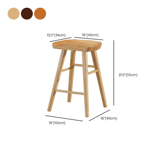 Solid Wood Dining Stool Contemporary Backless Bar Stool with Footrest