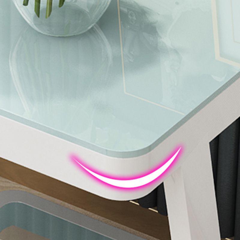 Mesa nocturna de vidrio para almacenamiento abierto acero moderno de 2 estanterías en negro/blanco