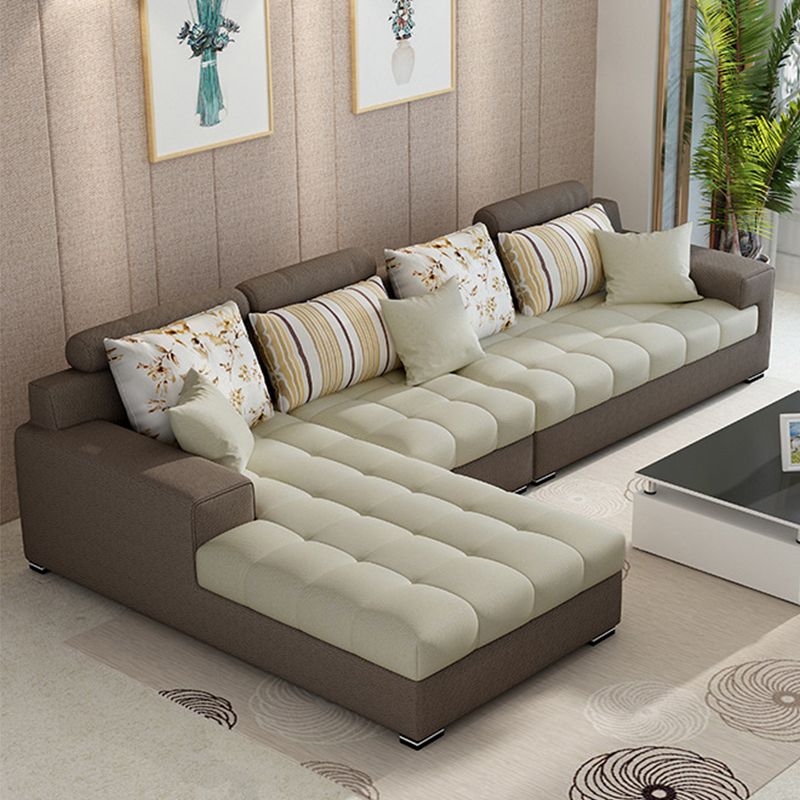 Slipcovered Square Arm Sectional Modern Fabric 4-seater Sectional Clearhalo 'furn' 'furn_sectionals' 'Furniture' 'Living Room Furniture' 'Sectionals' 1200x1200_4b6fdc32-8e05-48bf-b837-bb71663967f4