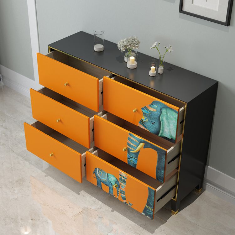6-schädiger Holz Sideboard 47,5 "l modernes Orangenbuffet für Esszimmer