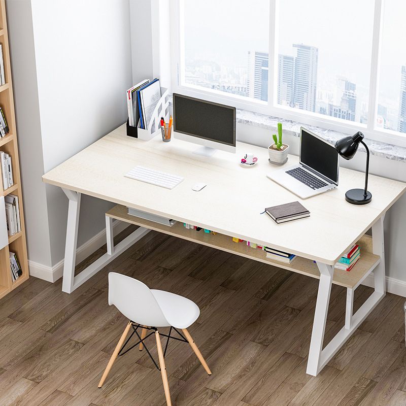Rectangular Wooden Writing Desk Trestle Steel Table Leg Bedroom White Desk Clearhalo 'furn' 'furn_office_desk' 'Furniture' 'Office Desks' 'Office Furniture' 'office_desk' 1200x1200_4b737d4f-096c-404a-9a32-5964a667a9d6