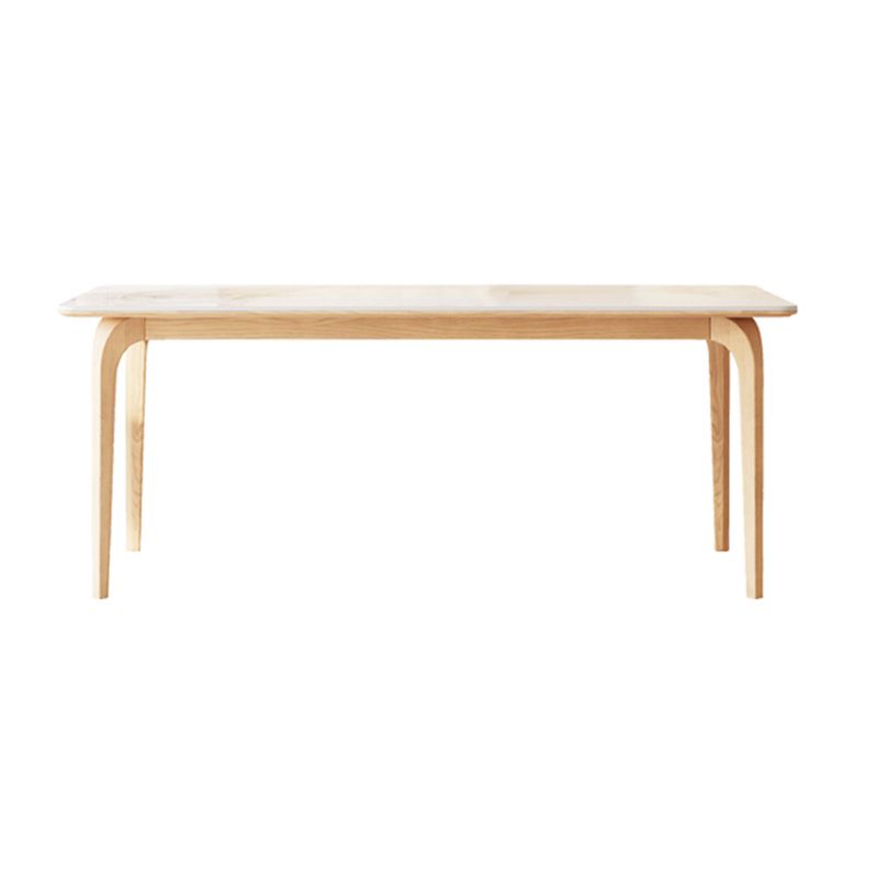 Modern White Rectangular Stone Top Dining Table with 4 Ash Legs
