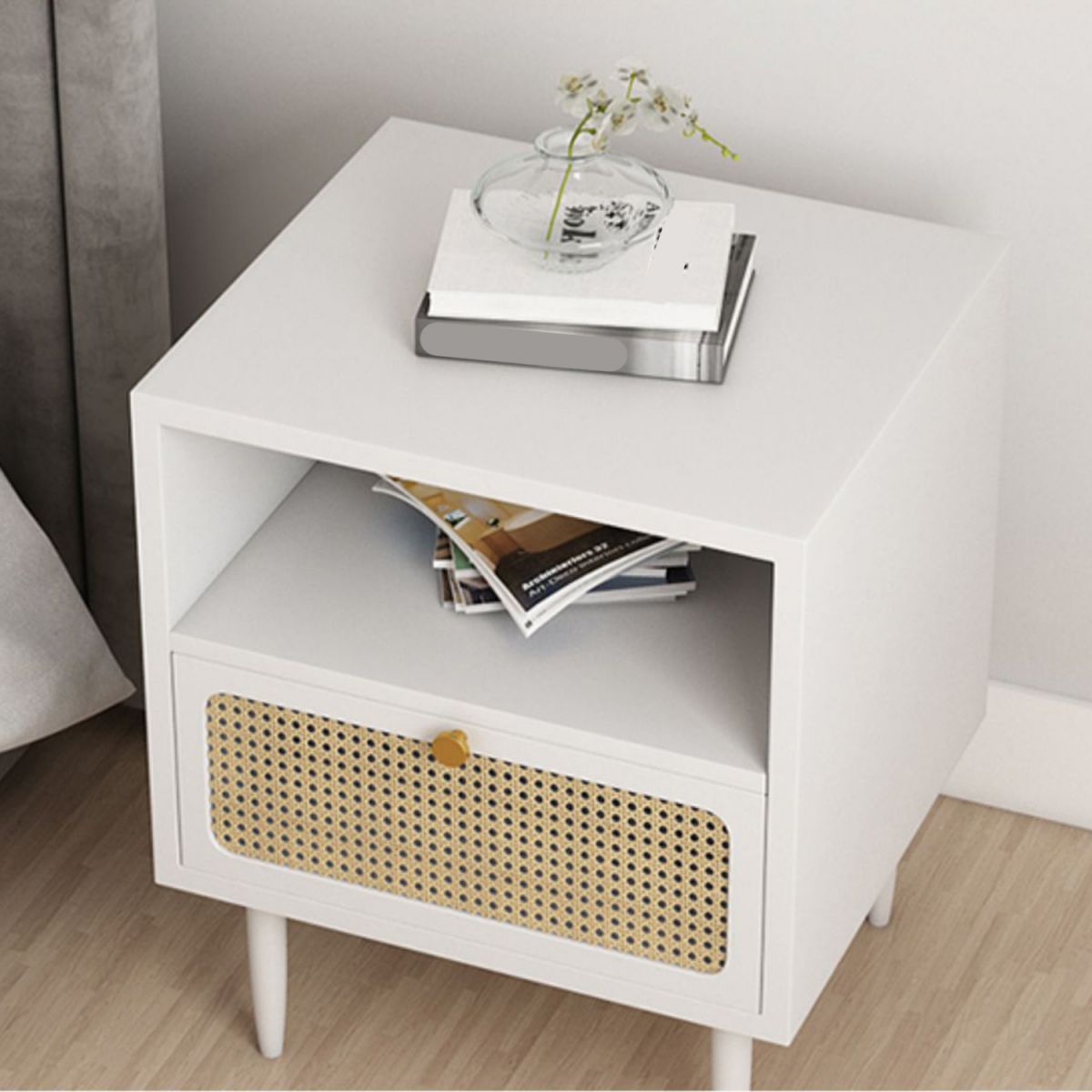 Wicker & Rattan Modern Night Table Solid Wood 2-Drawer Storage Nightstand in Black/White Clearhalo 'Bedroom Furniture' 'furn' 'furn_night_stand' 'Furniture' 'night_stand' 'Nightstands' 1200x1200_4b83bd13-5fa4-4f39-b3e3-2ad1e5c63ac9