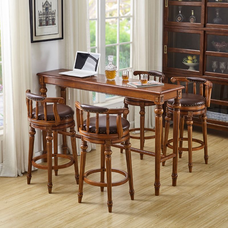 Table de bar rectangulaire de style moderne, table de salle à manger fixe en bois massif marron