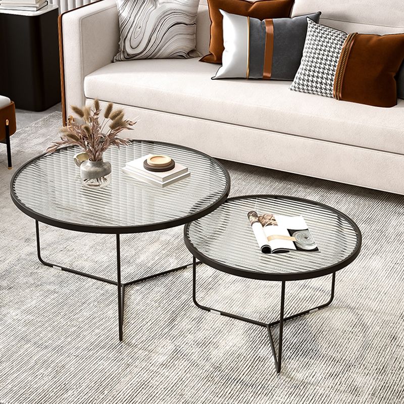 Contemporary Coffee Table Set Glass Round 2-Piece Coffee Cocktail Table Clearhalo 'Coffee & Accent Tables' 'Coffee Tables' 'coffee_tables' 'furn' 'furn_coffee_tables' 'Furniture' 'Living Room Furniture' 1200x1200_4b85a826-41da-4e57-b5e7-257d0a265ffe